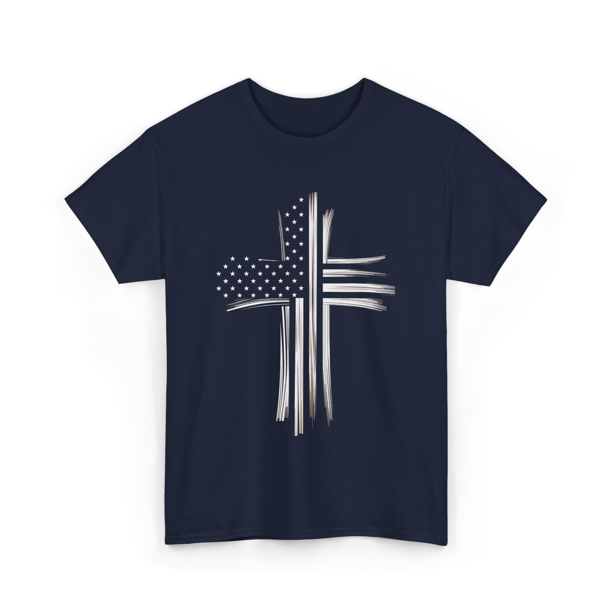 American Flag Christian Cross Patriotic T-Shirt - Navy