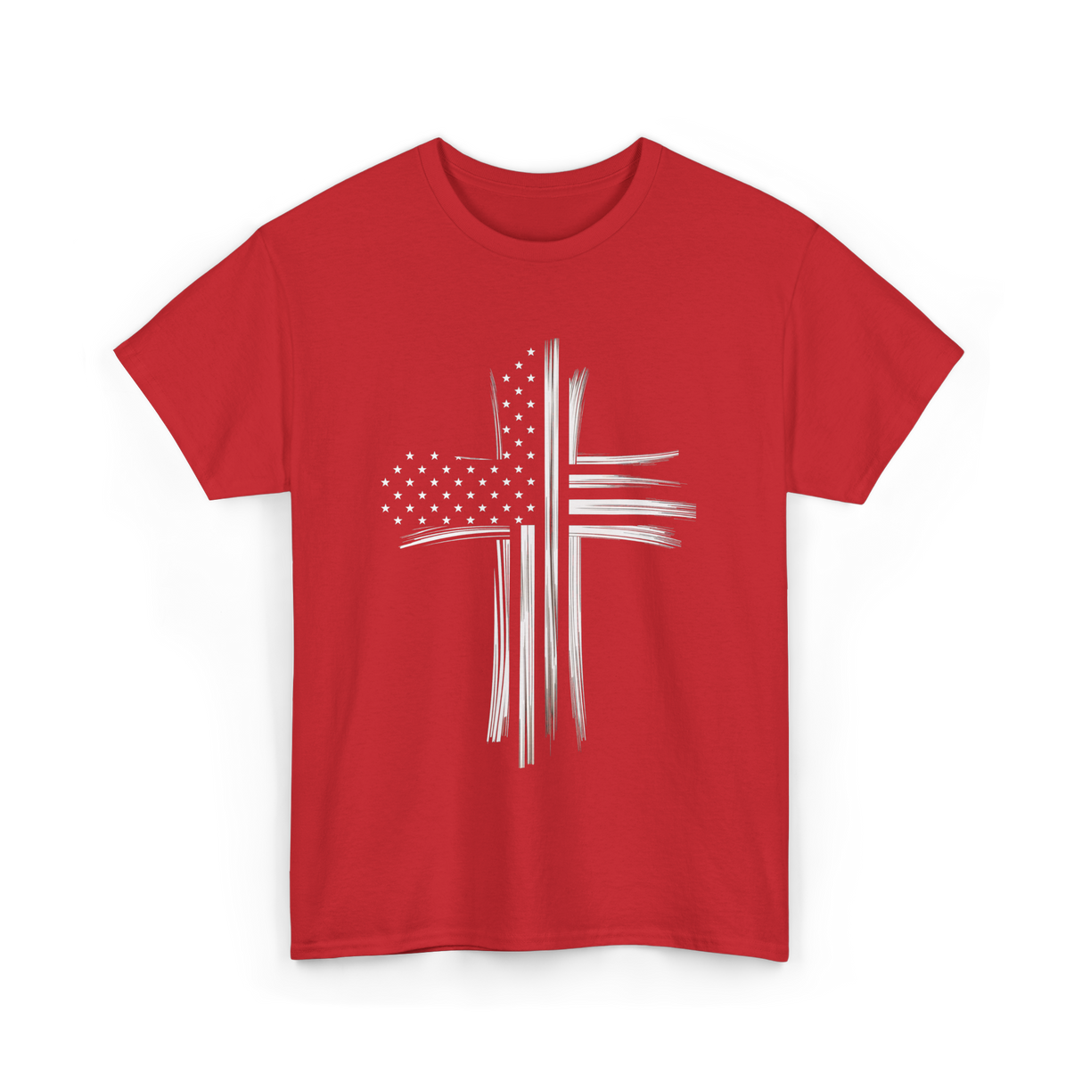 American Flag Christian Cross Patriotic T-Shirt - Red