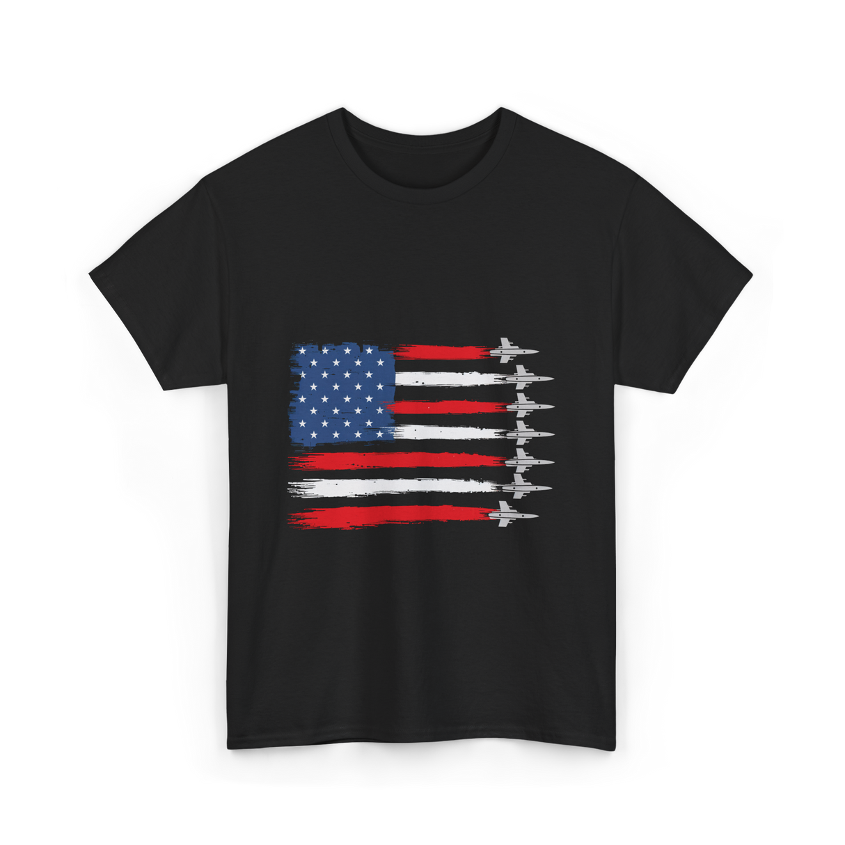 American Flag Fighter Jets Patriotic T-Shirt - Black