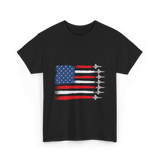 American Flag Fighter Jets Patriotic T-Shirt - Black