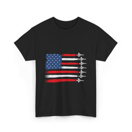 American Flag Fighter Jets Patriotic T-Shirt - Black