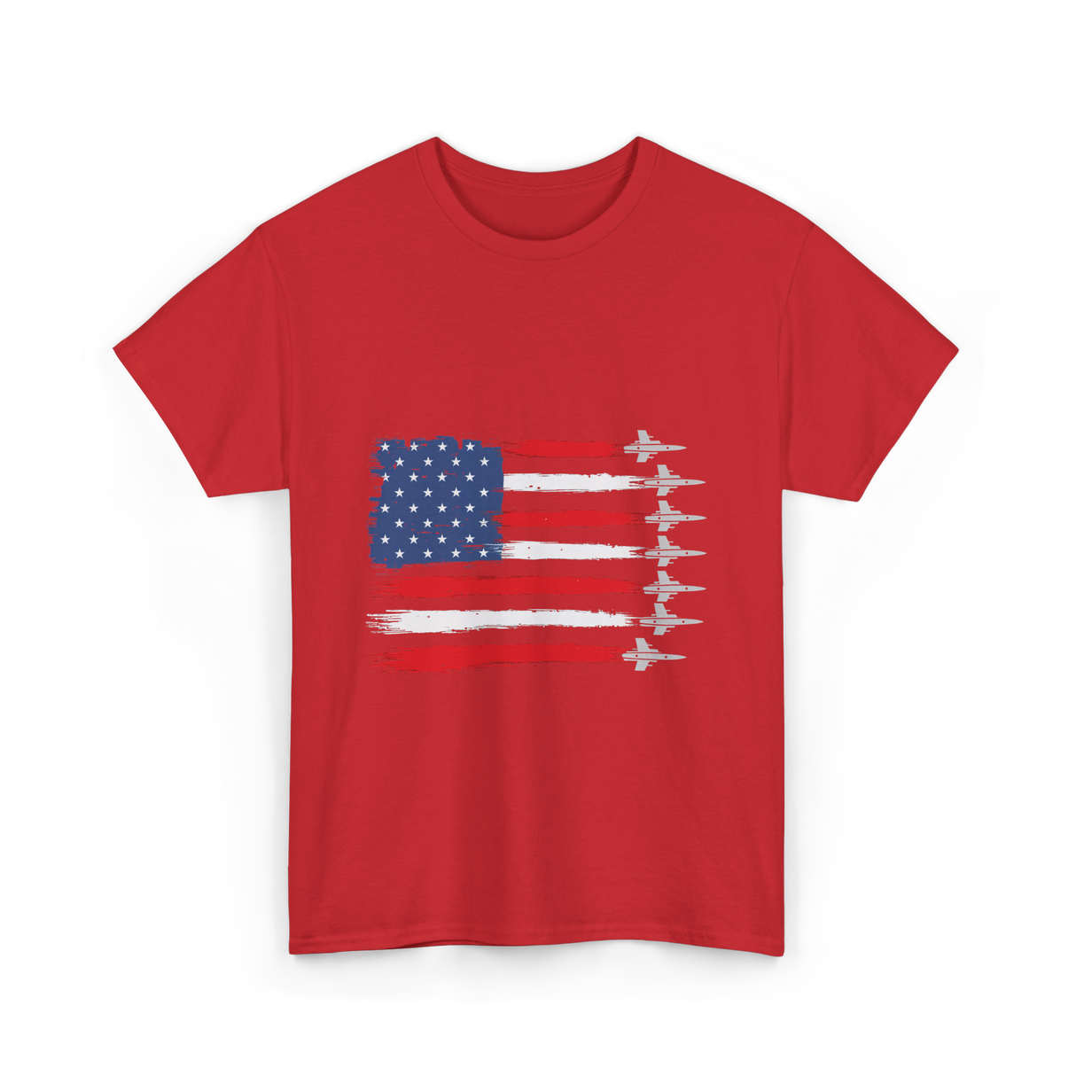 American Flag Fighter Jets Patriotic T-Shirt - Red