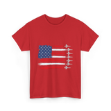 American Flag Fighter Jets Patriotic T-Shirt - Red