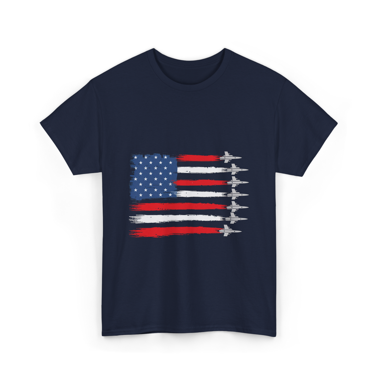 American Flag Fighter Jets Patriotic T-Shirt - Navy