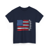 American Flag Fighter Jets Patriotic T-Shirt - Navy