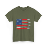 American Flag Fighter Jets Patriotic T-Shirt - Military Green