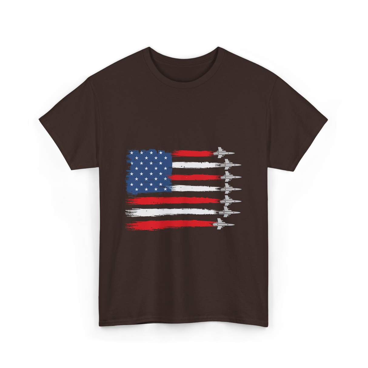 American Flag Fighter Jets Patriotic T-Shirt - Dark Chocolate