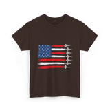 American Flag Fighter Jets Patriotic T-Shirt - Dark Chocolate