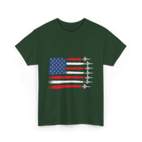 American Flag Fighter Jets Patriotic T-Shirt - Forest Green