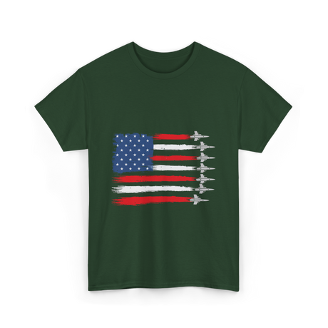 American Flag Fighter Jets Patriotic T-Shirt - Forest Green