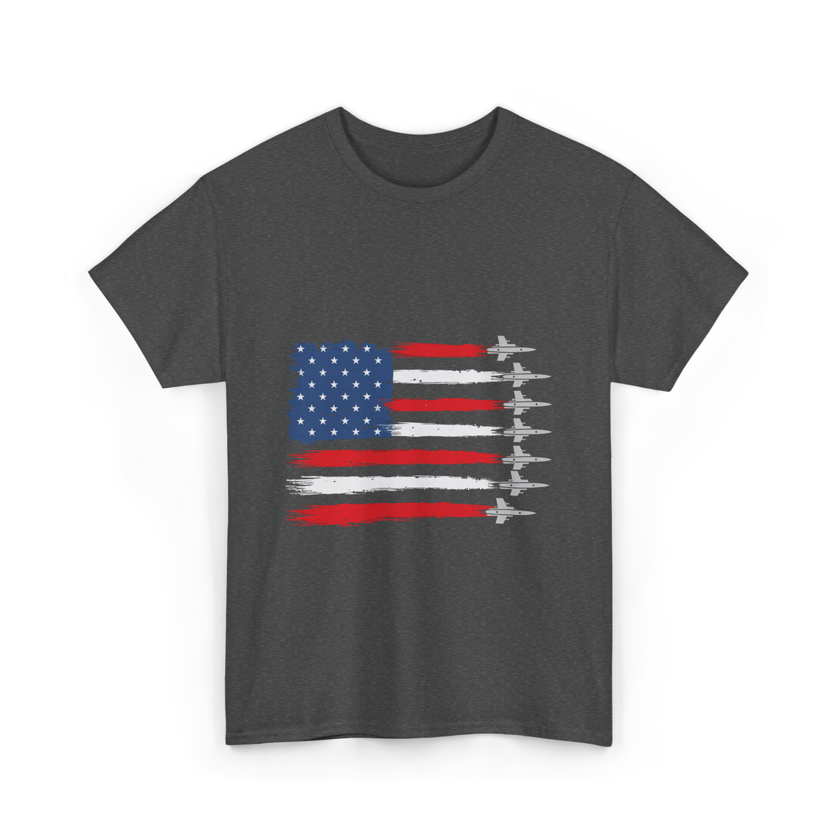 American Flag Fighter Jets Patriotic T-Shirt - Dark Heather