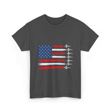 American Flag Fighter Jets Patriotic T-Shirt - Dark Heather