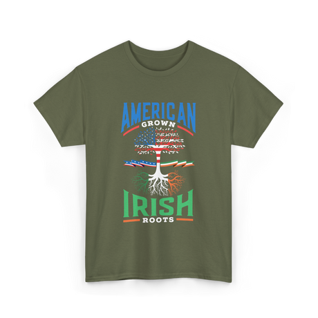 American Grown Irish Roots Ireland T-Shirt - Military Green