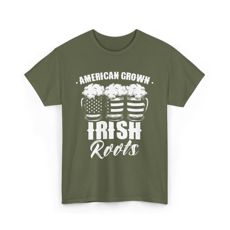 American Grown Irish Roots St Patrick's Day T-Shirt - Military Green