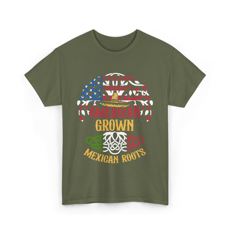 American Grown Mexican Roots Country T-Shirt - Military Green