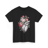 Anatomical Heart Floral Heart Anatomy T-Shirt - Black