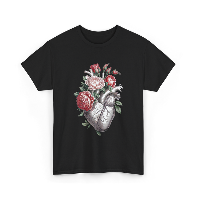 Anatomical Heart Floral Heart Anatomy T-Shirt - Black