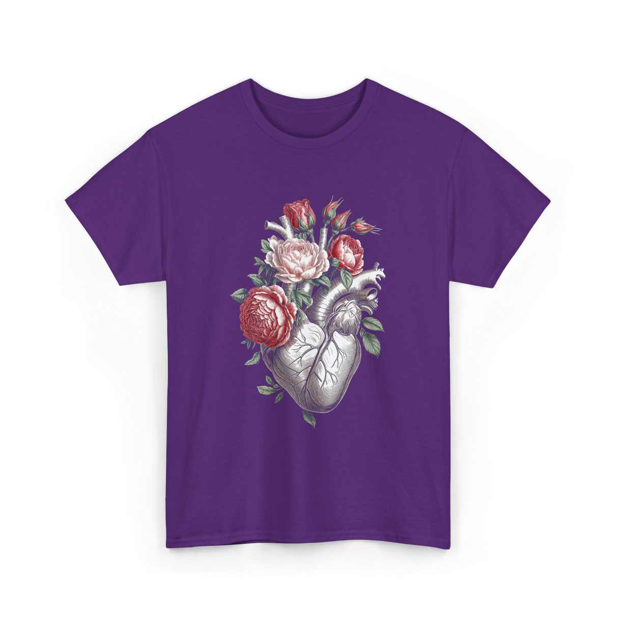 Anatomical Heart Floral Heart Anatomy T-Shirt - Purple