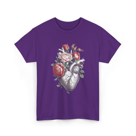 Anatomical Heart Floral Heart Anatomy T-Shirt - Purple