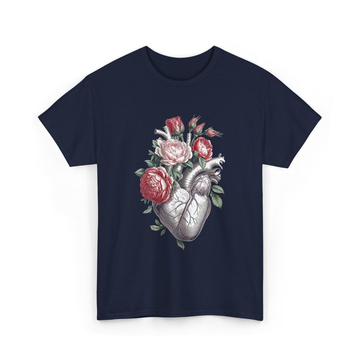 Anatomical Heart Floral Heart Anatomy T-Shirt - Navy