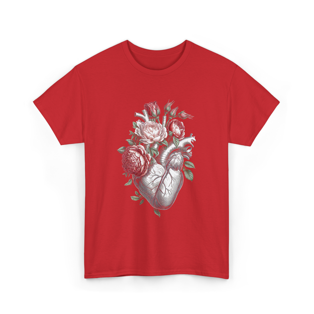 Anatomical Heart Floral Heart Anatomy T-Shirt - Red