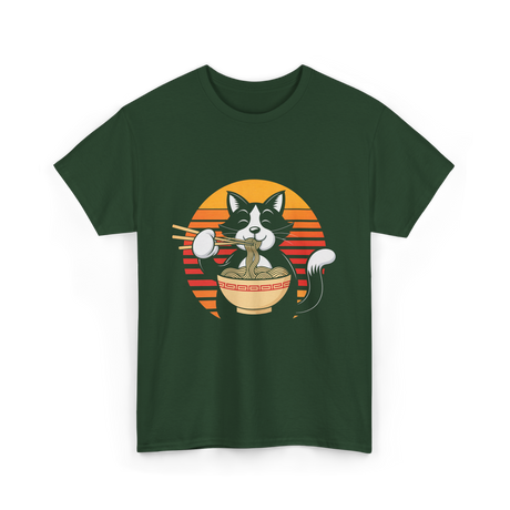 Anime Ramen Cat Kawaii Noodles T-Shirt - Forest Green