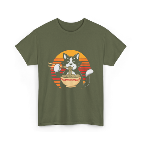 Anime Ramen Cat Kawaii Noodles T-Shirt - Military Green