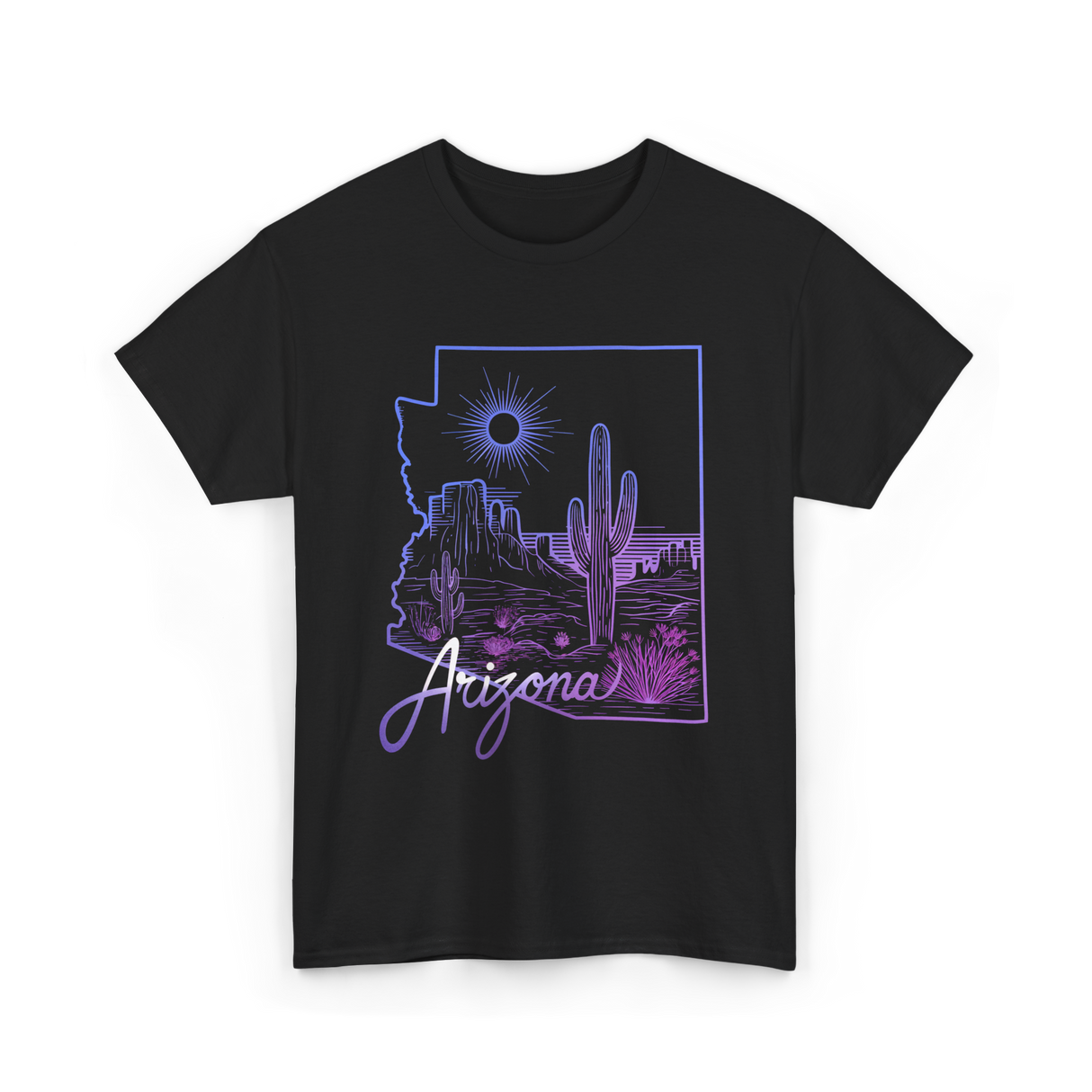 Arizona Cactus State Map Cacti T-Shirt - Black