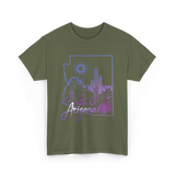 Arizona Cactus State Map Cacti T-Shirt - Military Green