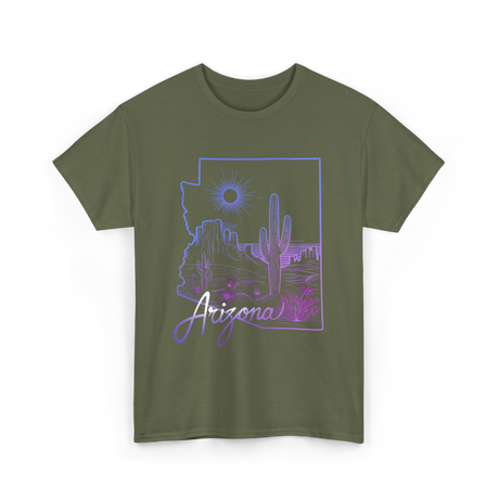 Arizona Cactus State Map Cacti T-Shirt - Military Green