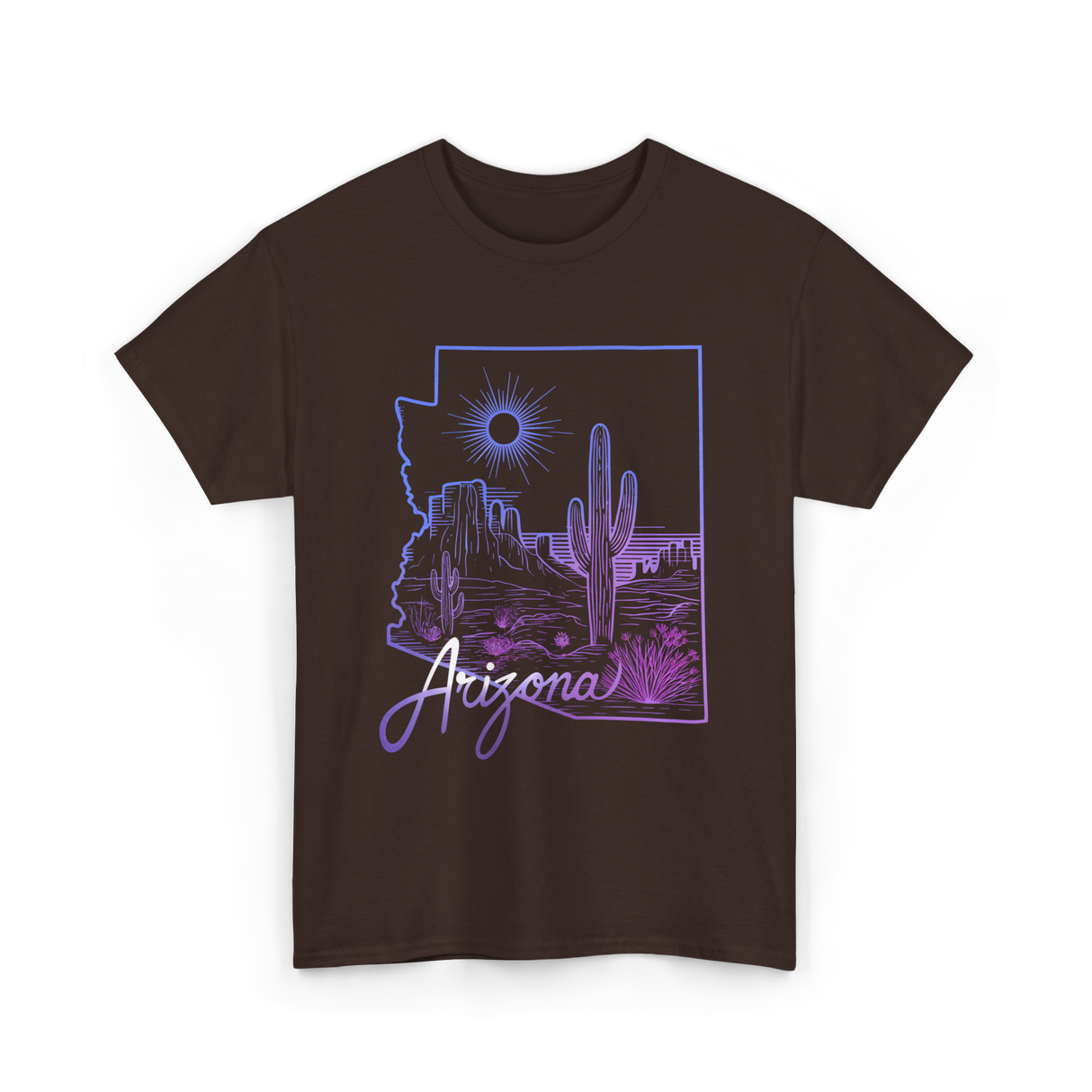 Arizona Cactus State Map Cacti T-Shirt - Dark Chocolate