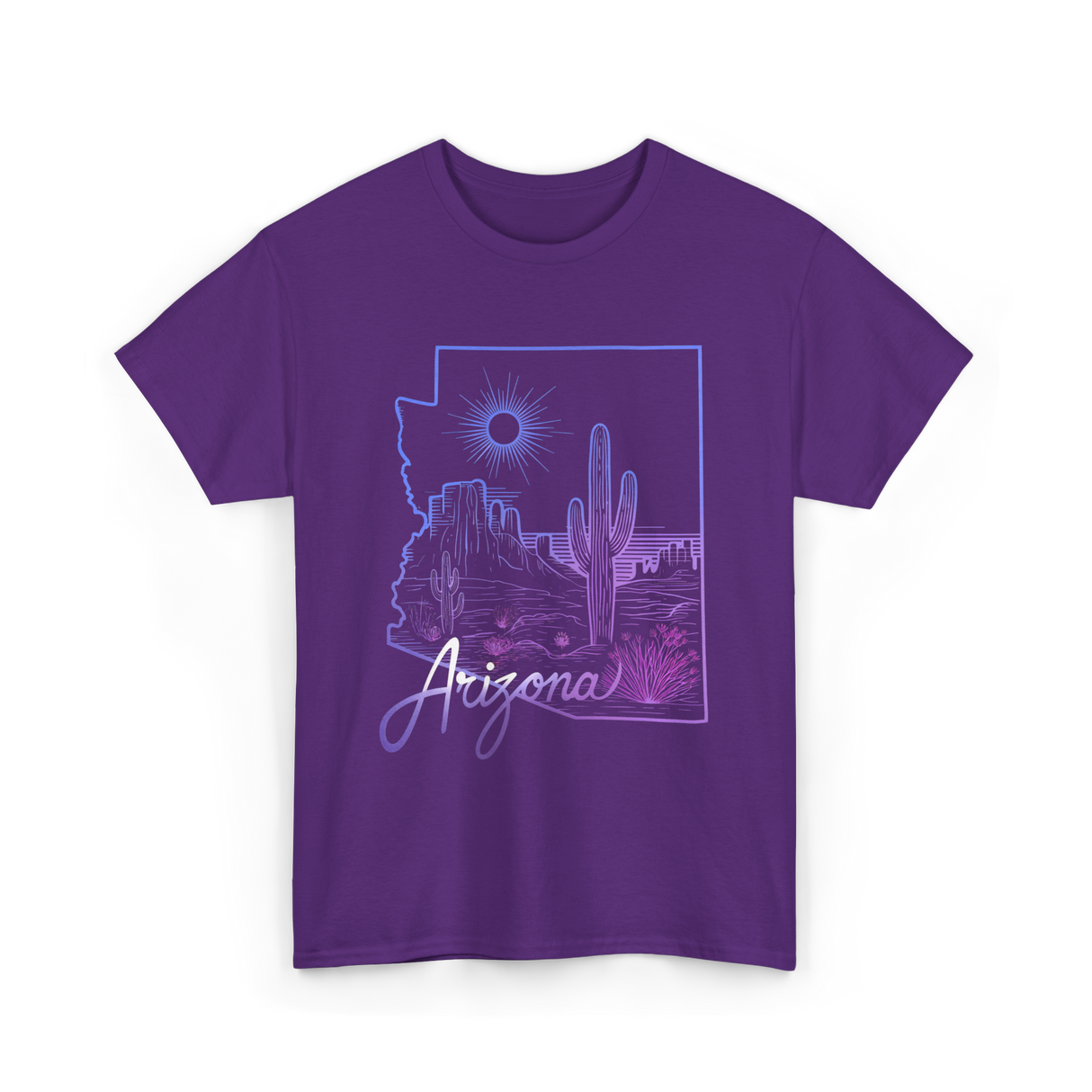 Arizona Cactus State Map Cacti T-Shirt - Purple