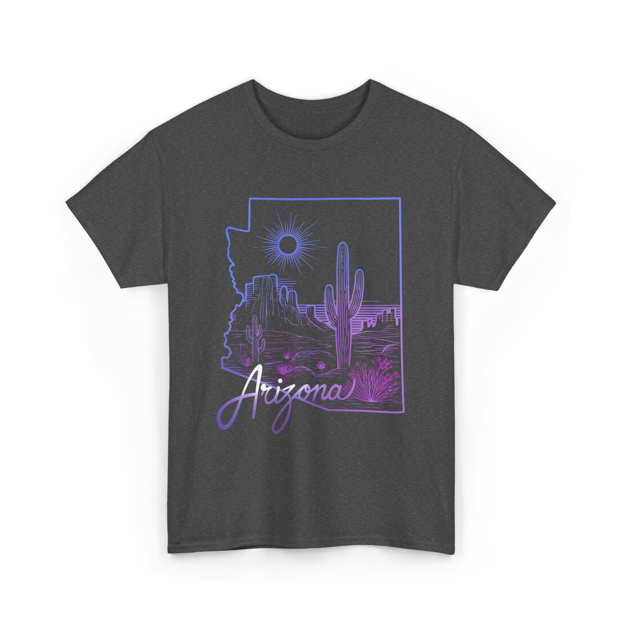 Arizona Cactus State Map Cacti T-Shirt - Dark Heather