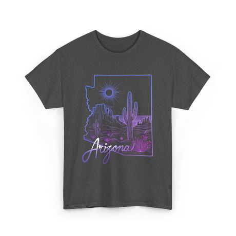 Arizona Cactus State Map Cacti T-Shirt - Dark Heather