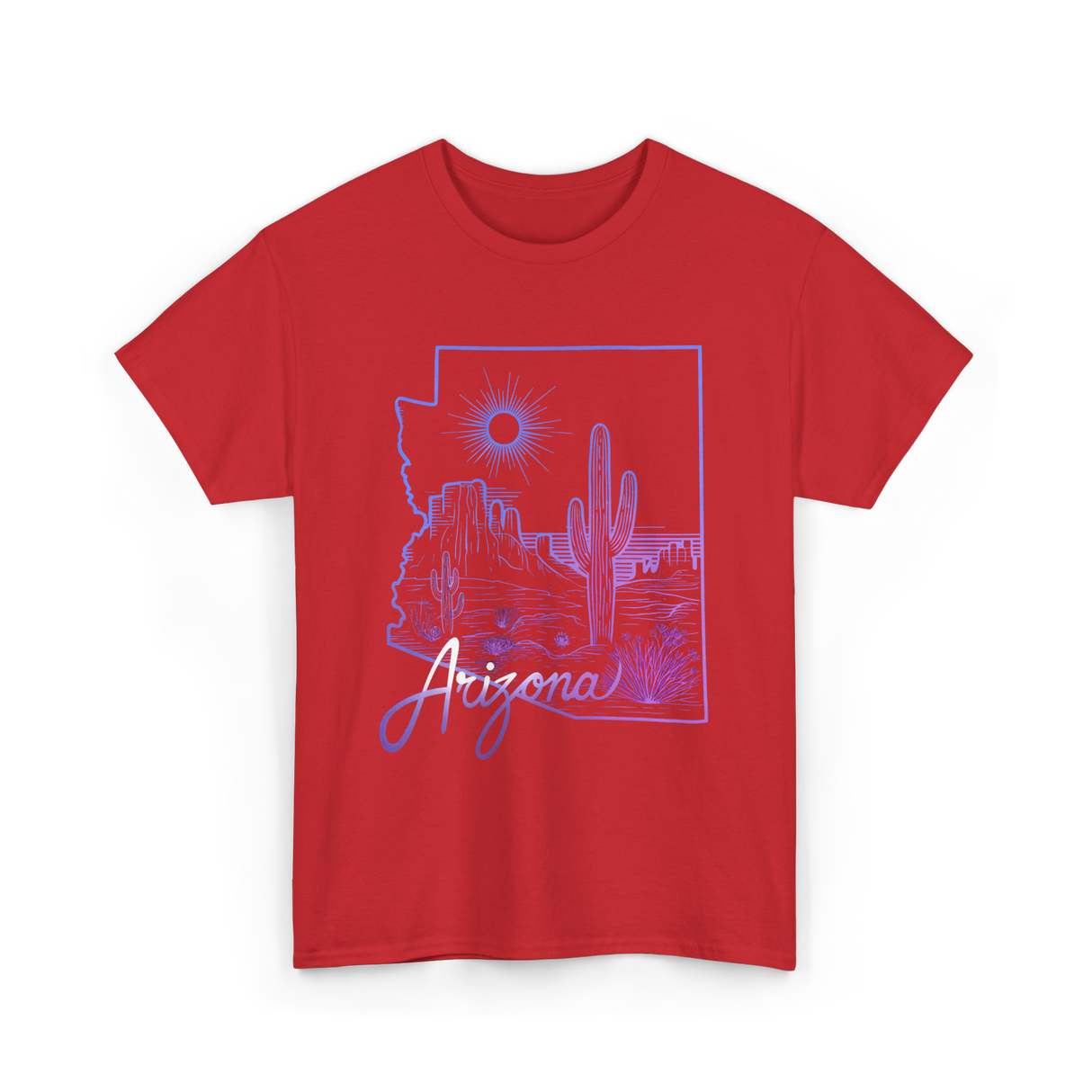 Arizona Cactus State Map Cacti T-Shirt - Red