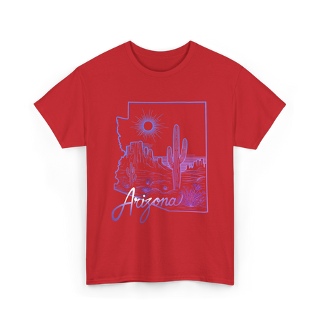 Arizona Cactus State Map Cacti T-Shirt - Red