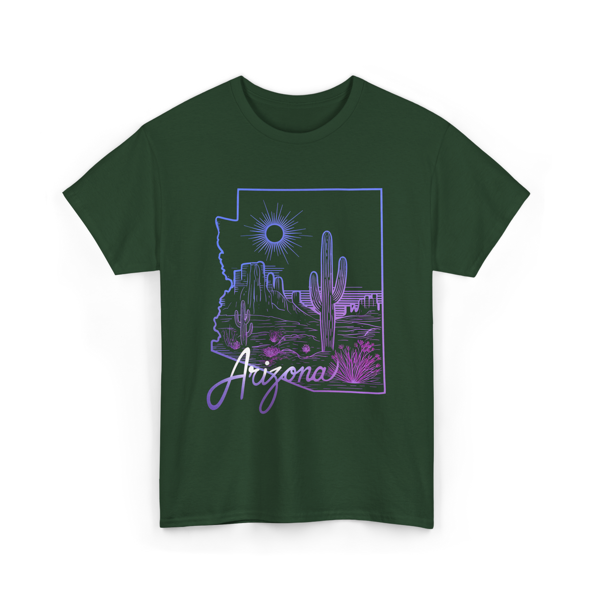 Arizona Cactus State Map Cacti T-Shirt - Forest Green