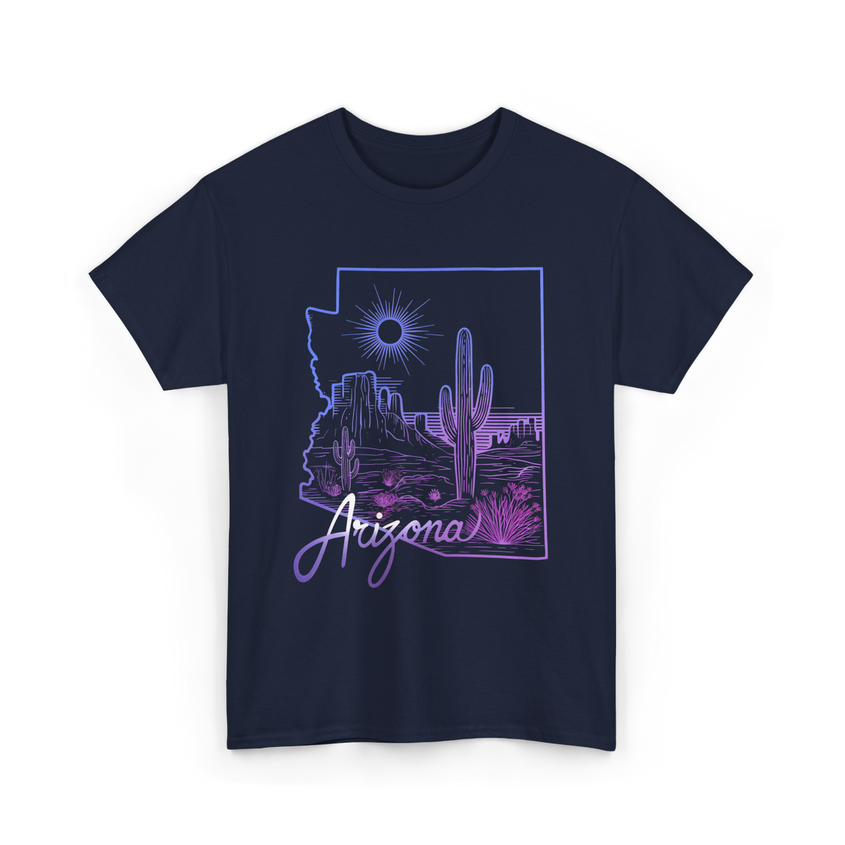 Arizona Cactus State Map Cacti T-Shirt - Navy