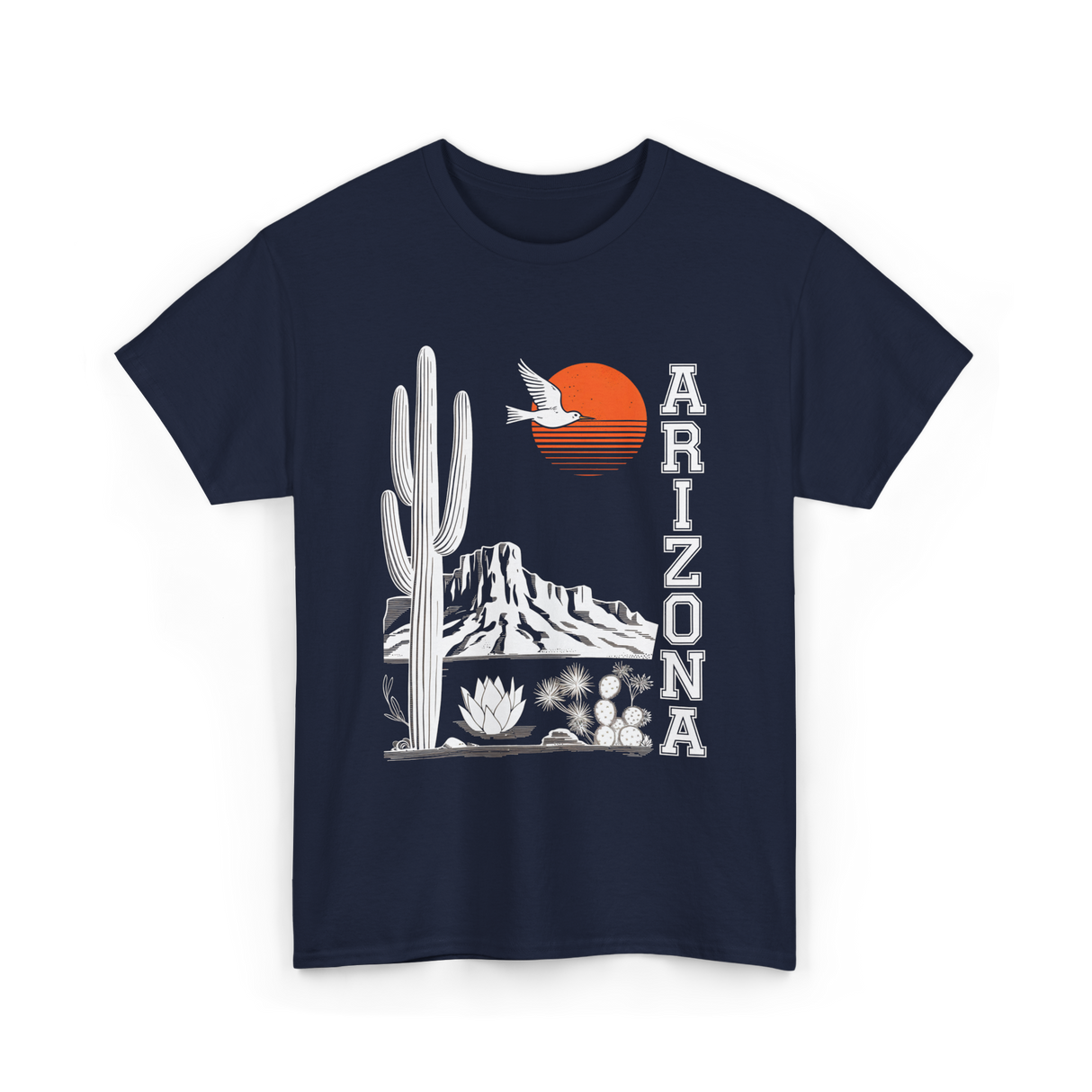 Arizona Desert Cactus Mountain T-Shirt - Navy