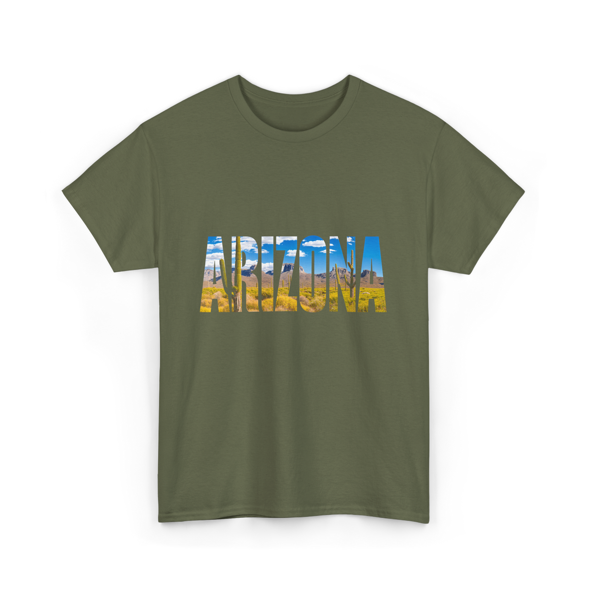 Arizona Nature Cactuses Desert Landscape T-Shirt - Military Green