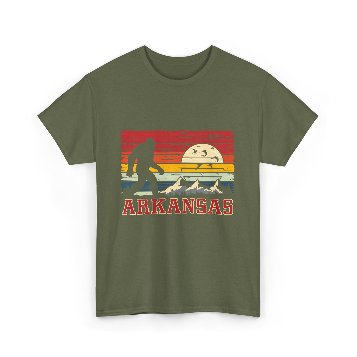 Arkansas Bigfoot Adventure Hiking T-Shirt - Military Green