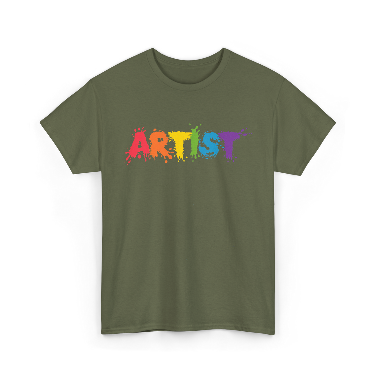 Artist Colorful Paint Splashes Art T-Shirt - Military Green