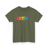 Artist Colorful Paint Splashes Art T-Shirt - Military Green