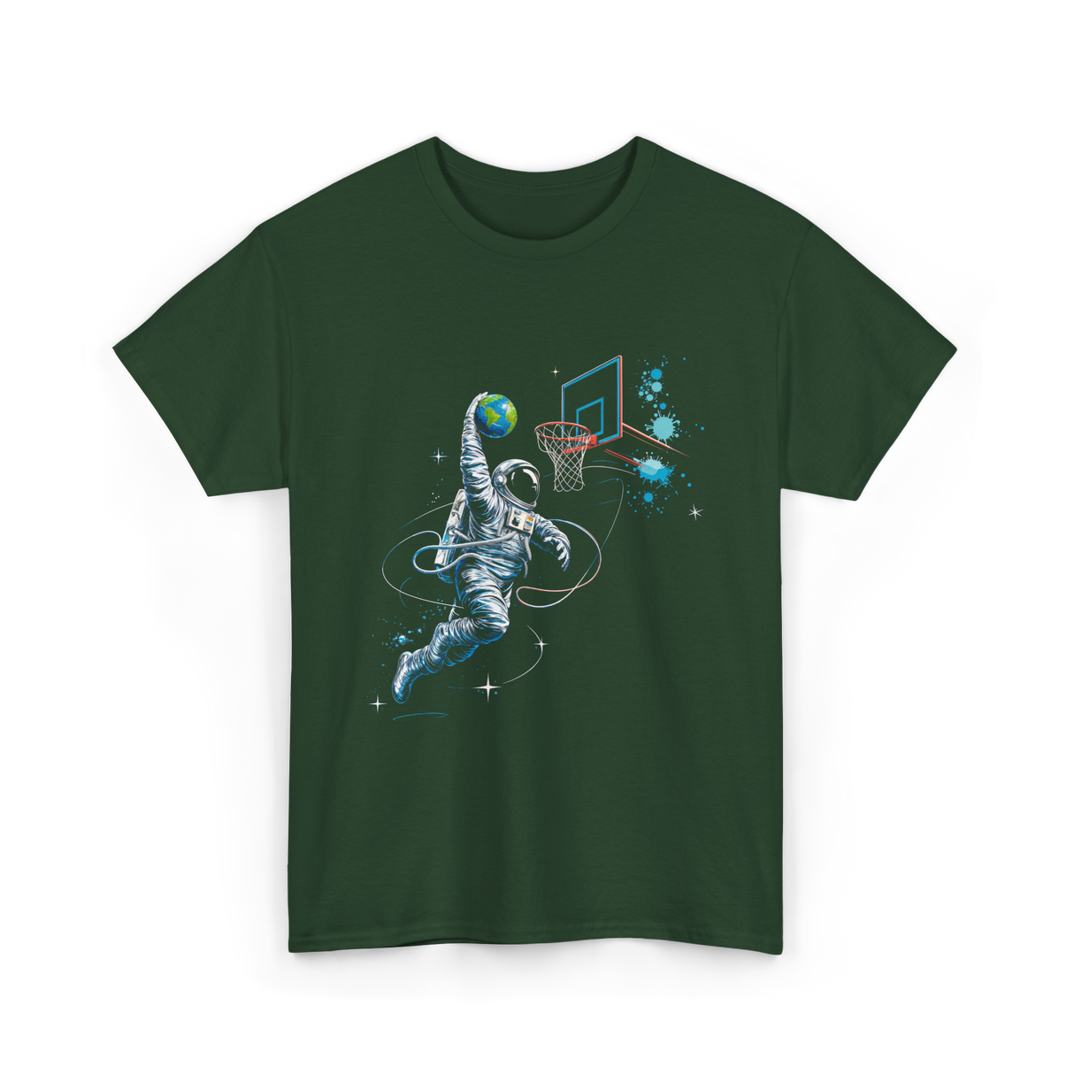 Astronaut Basketball Space Sports T-Shirt - Forest Green