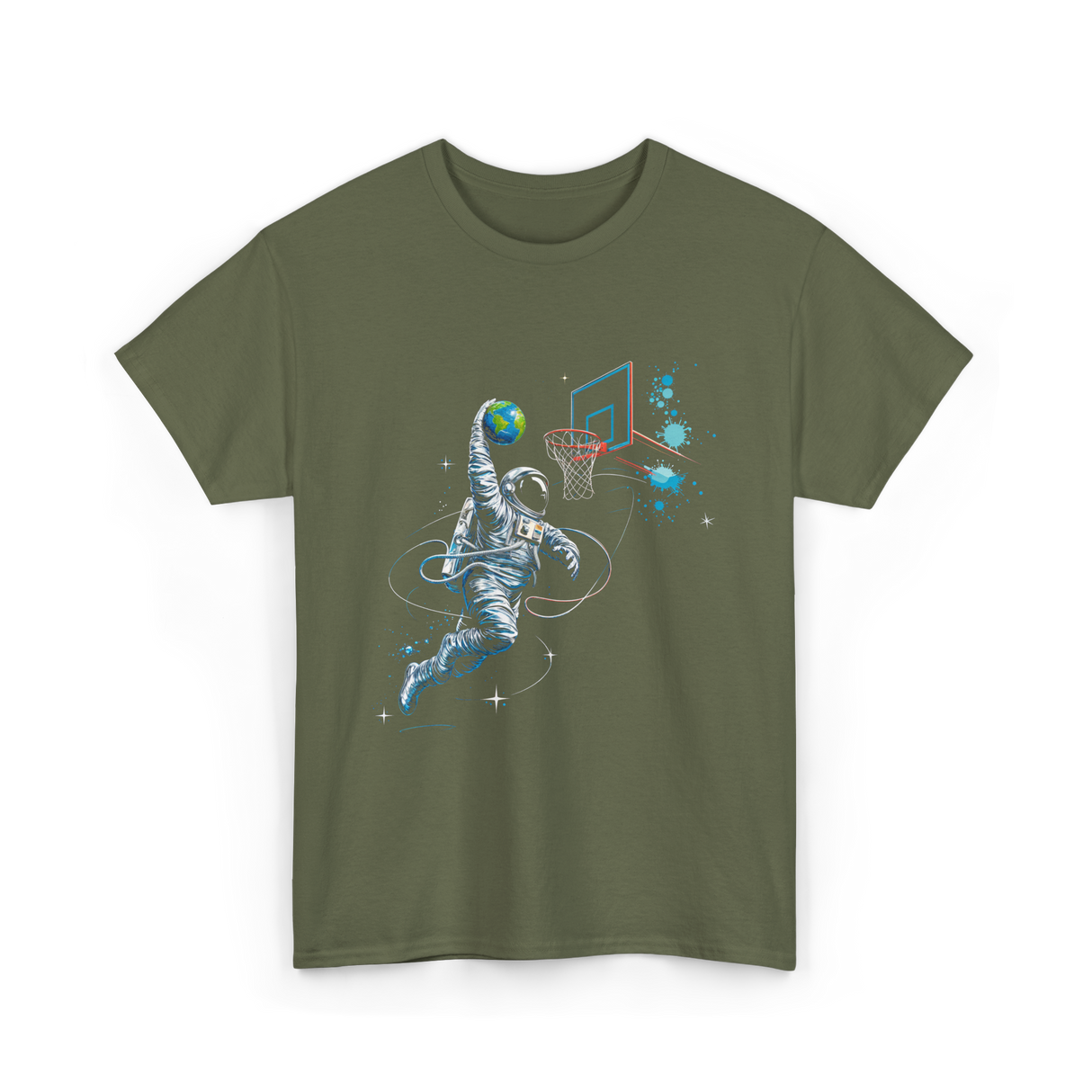 Astronaut Basketball Space Sports T-Shirt - Military Green