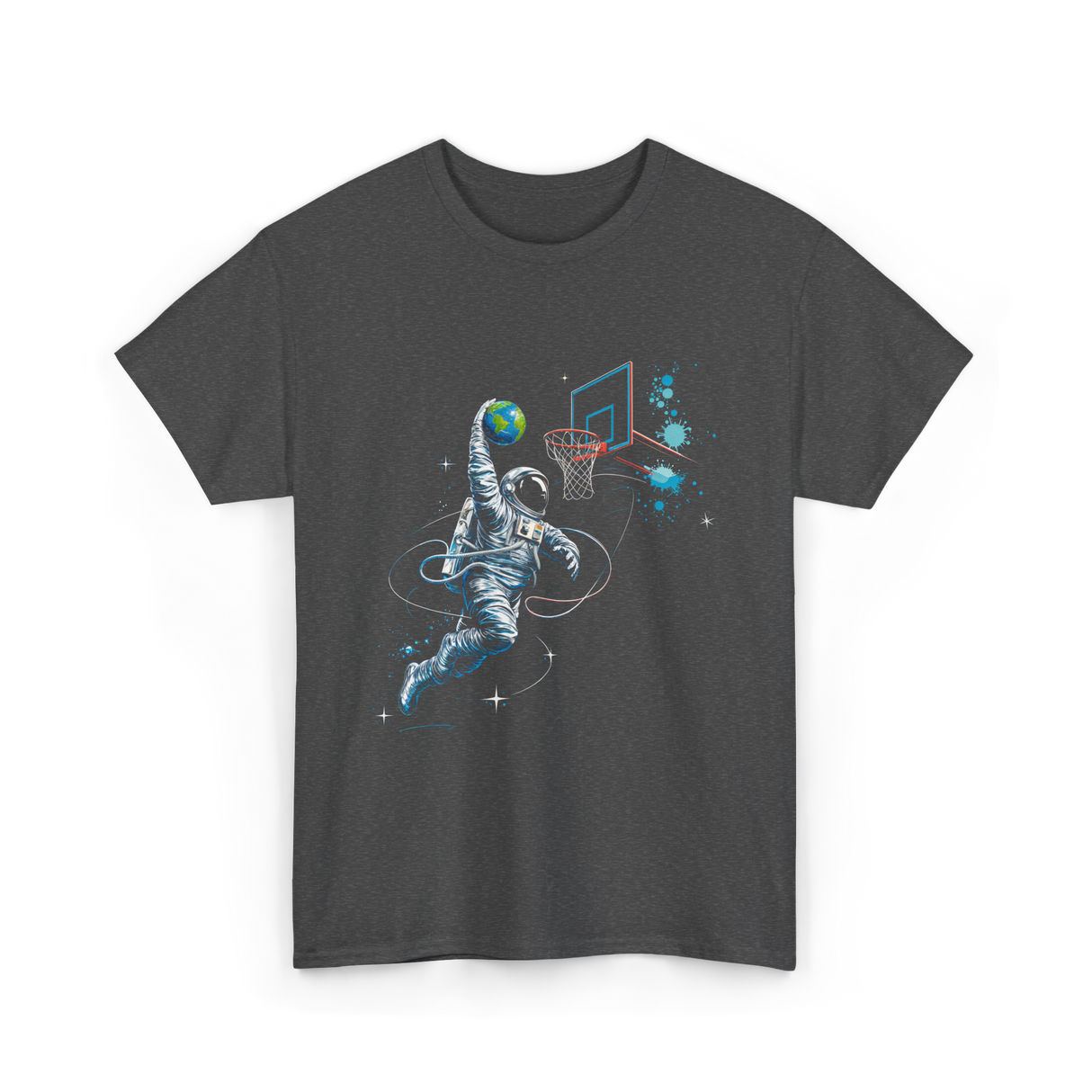 Astronaut Basketball Space Sports T-Shirt - Dark Heather