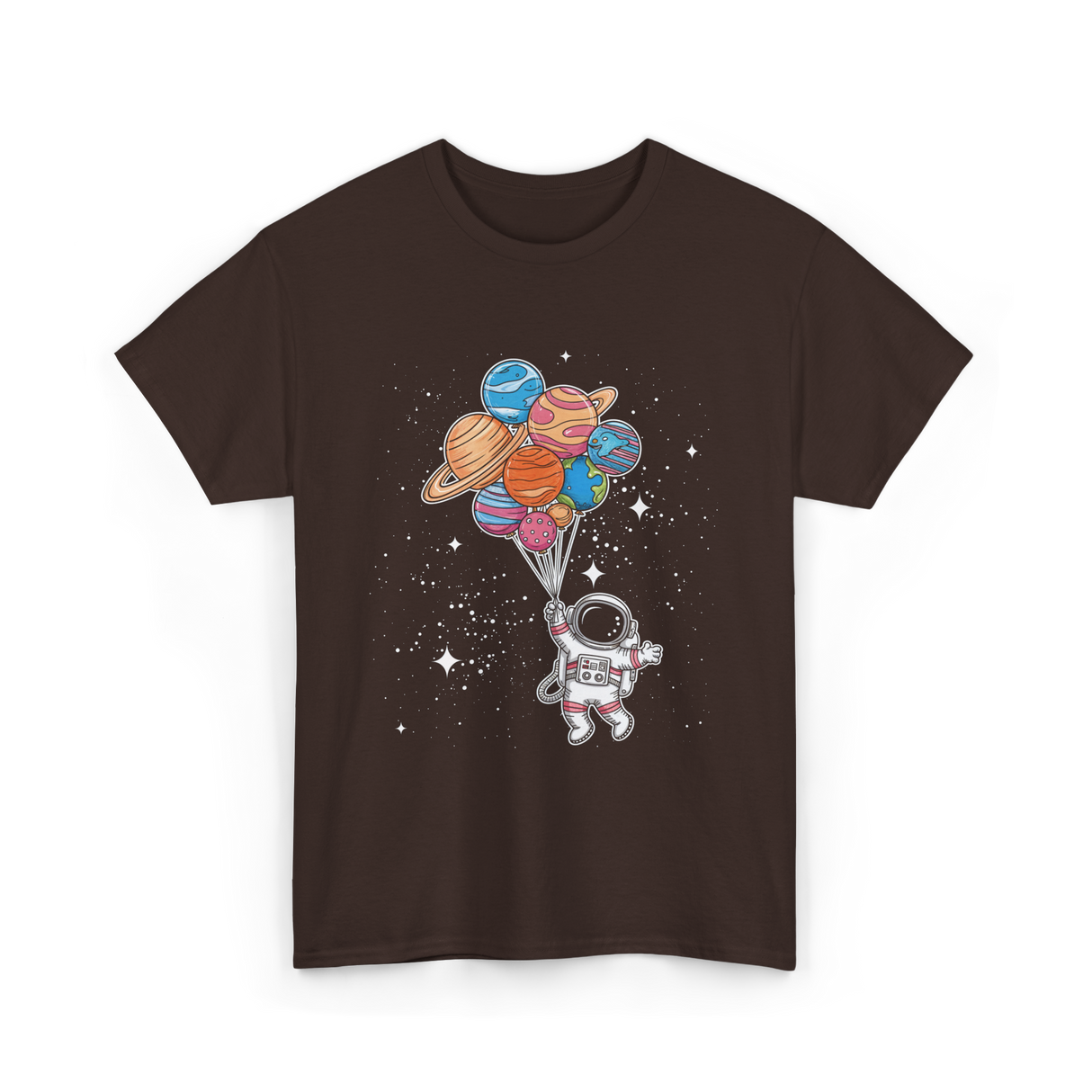 Astronaut Holding Planets Space Kids T-Shirt - Dark Chocolate