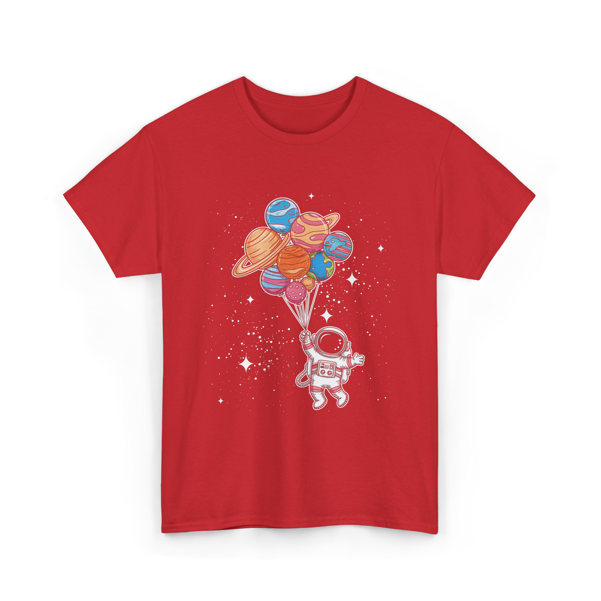 Astronaut Holding Planets Space Kids T-Shirt - Red