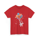 Astronaut Holding Planets Space Kids T-Shirt - Red