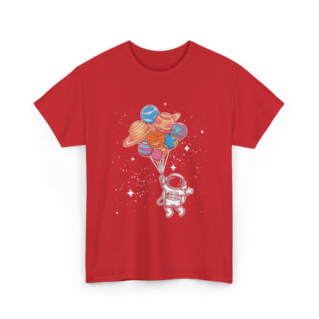 Astronaut Holding Planets Space Kids T-Shirt - Red